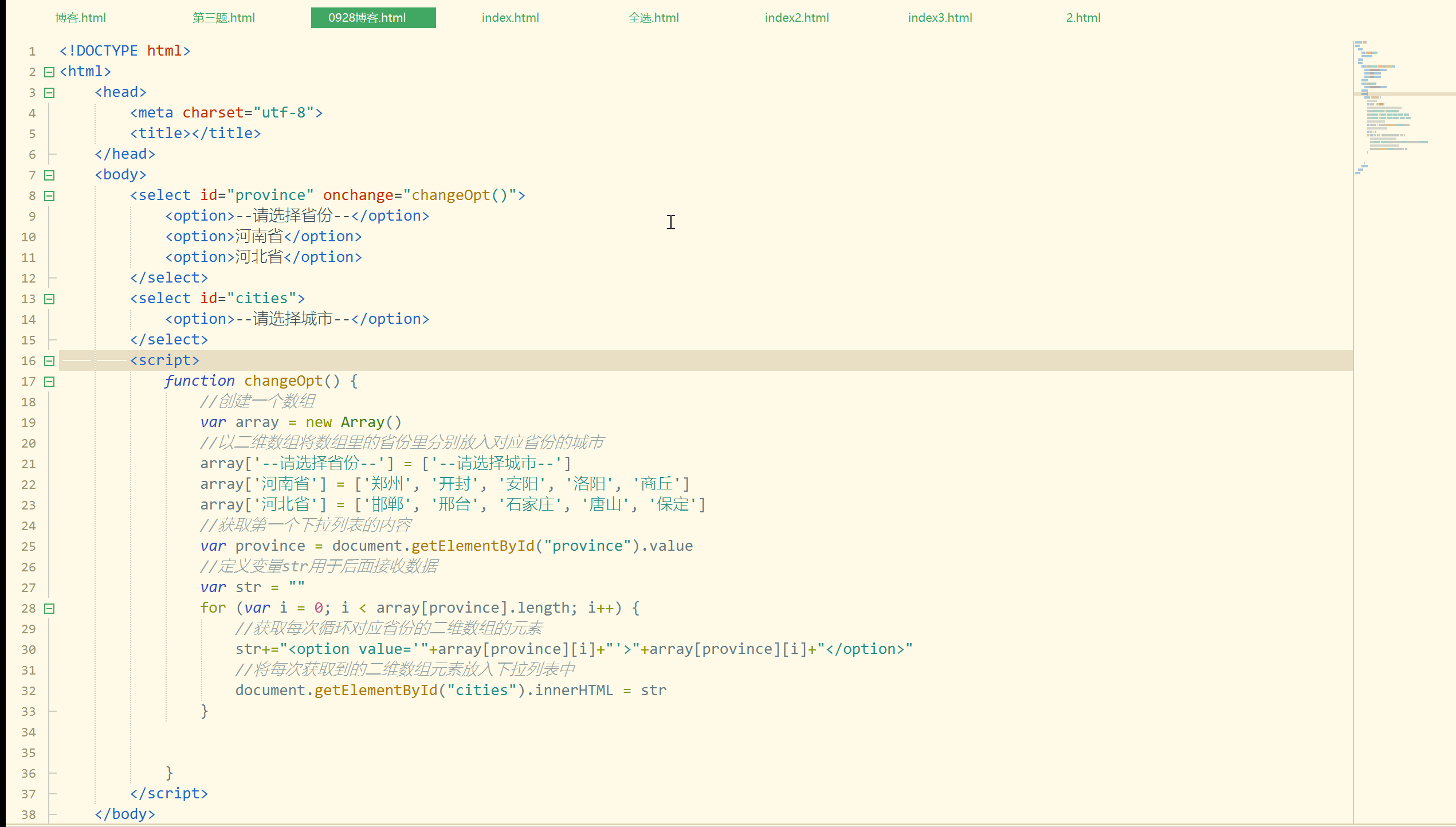 用JavaScript实现按钮点击全选和下拉列表根据省份复选框显示对应城市功能_前端下拉列表省市区怎么弄-CSDN博客