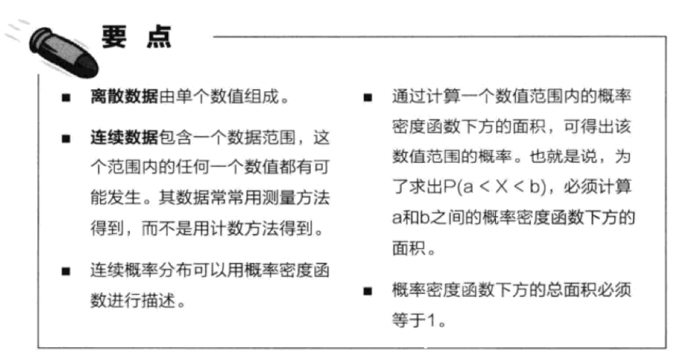 【读书笔记-＞统计学】08-01 连续型概率分布与正态分布-连续数据、概率密度函数、连续概率概念简介