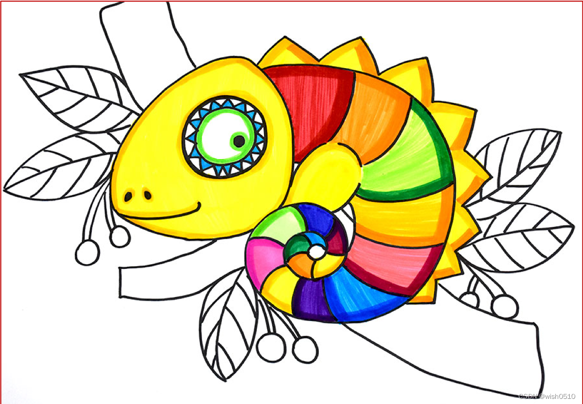 少儿美术课儿童画之水彩画第4集《神奇的变色龙》_变色龙画画图片