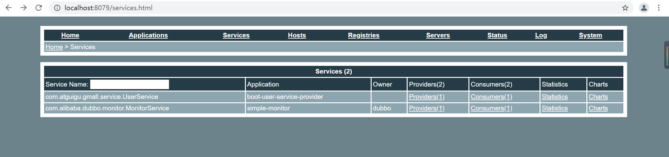 dubbo的监控页Web界面