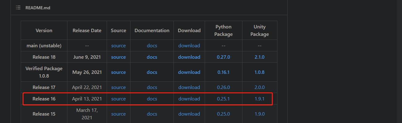 https://github.com/Unity-Technologies/ml-agents#releases--documentation