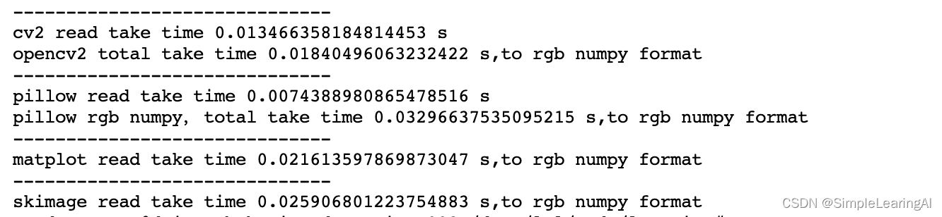 比较opencv，pillow,matplotlib,skimage读取图像的速度比