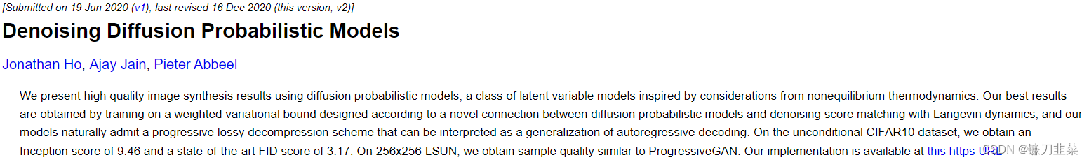 Denoising Diffusion Probabilistic Models