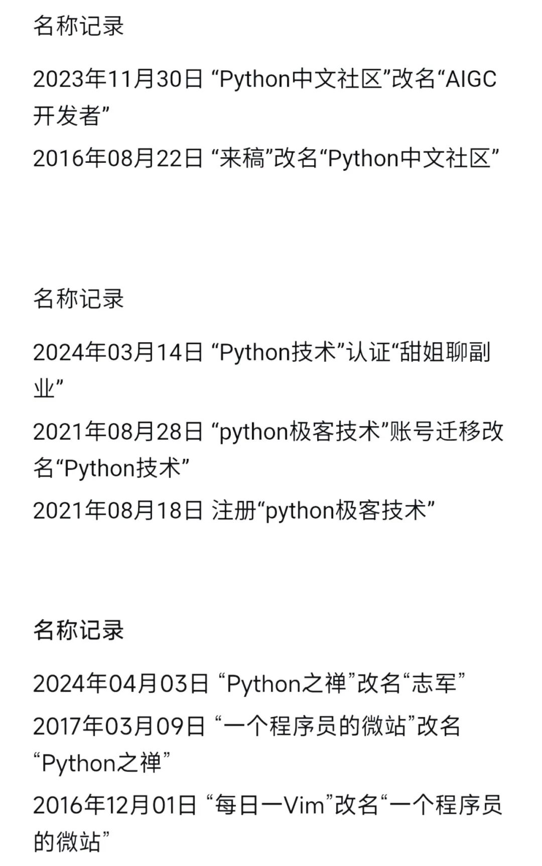 最近改名/转行的Python大号