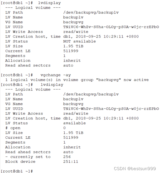 Linux中LV Status的状态为NOT available