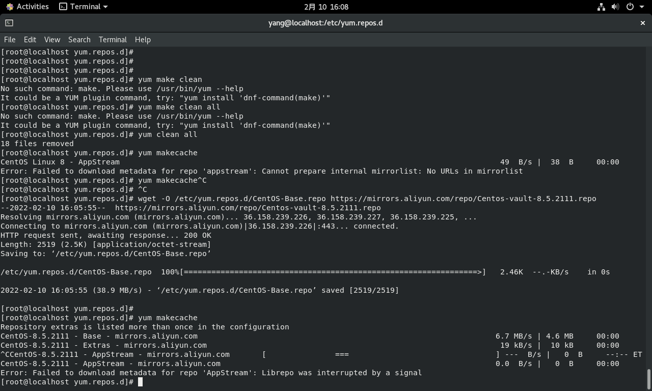  centos8 error failed to download metadata for repo appstream