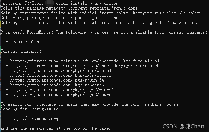 PackagesNotFoundError: The following packages are not available from ...