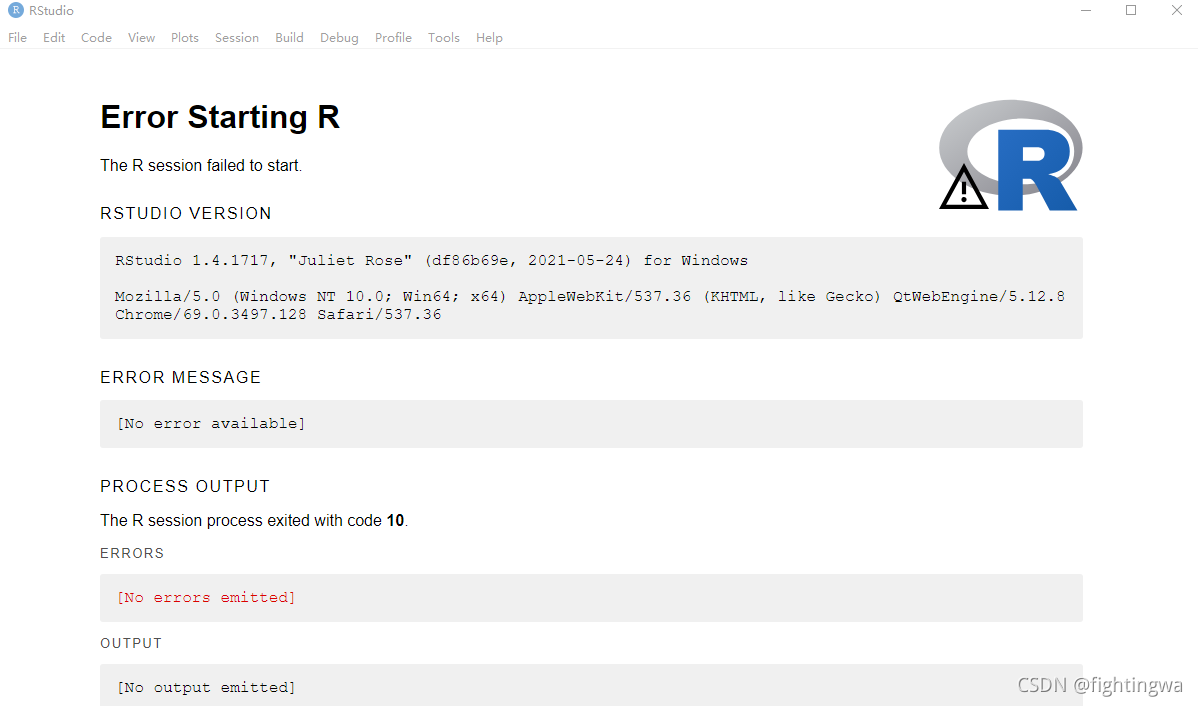 Rstudio提示error starting R