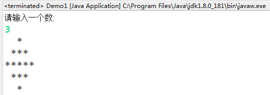 java实现打印菱形（任意输入数字打印任意阶菱形）