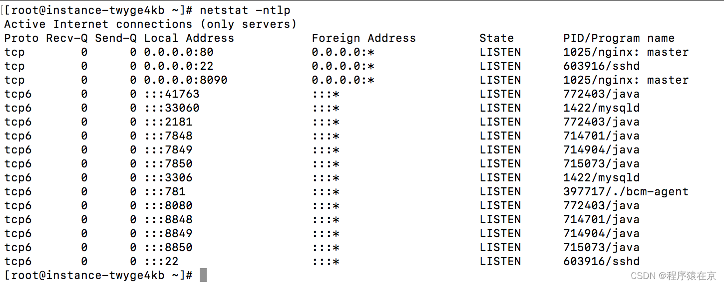 查看当前所有tcp端口