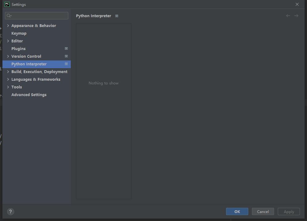Pycharm中Python Interpreter显示Nothing to show