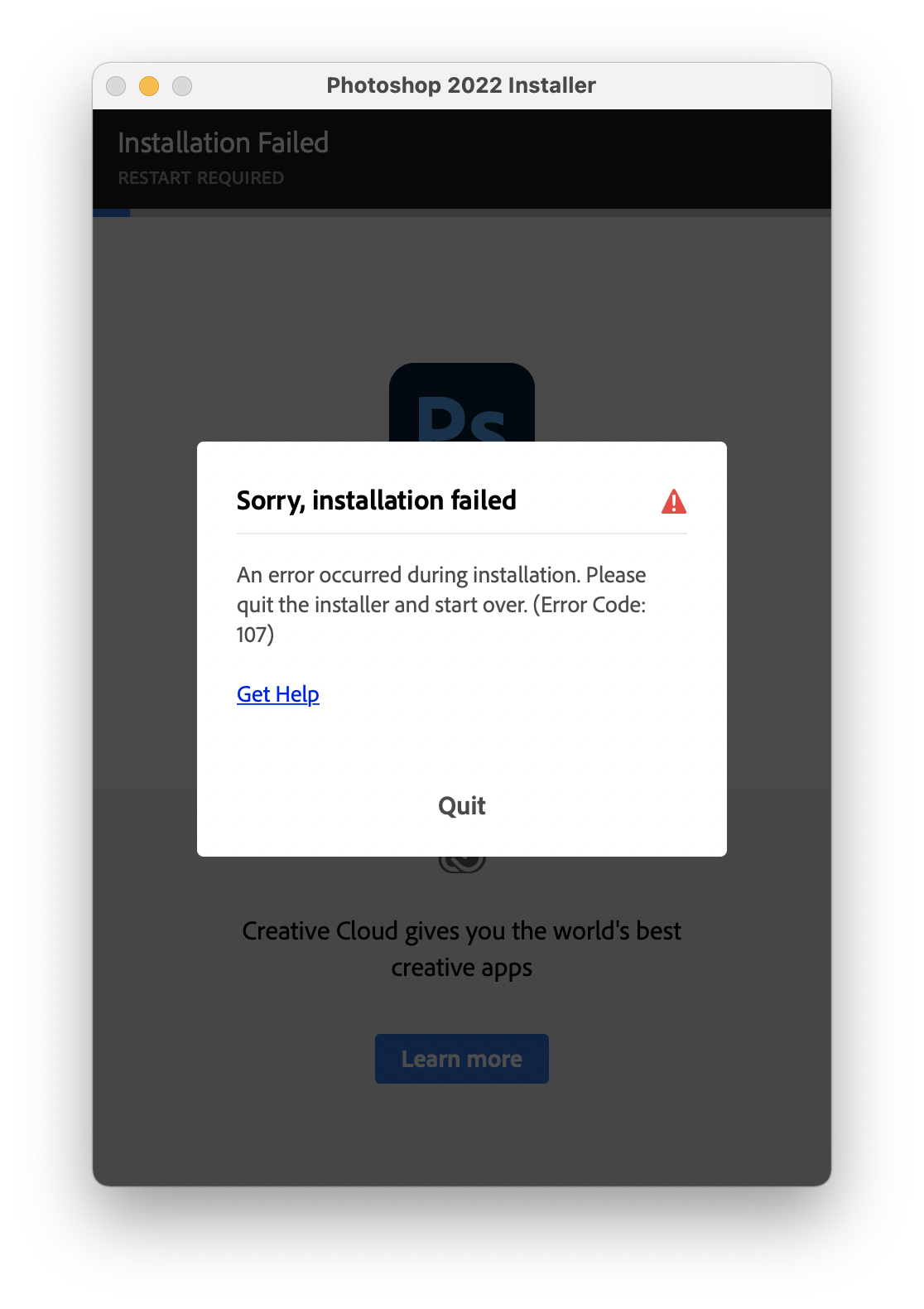 MacOS安装Photoshop2022提示错误编码107(Error Code: 107)（更新）_尘雨::执着VC-CSDN博客_错误代码107