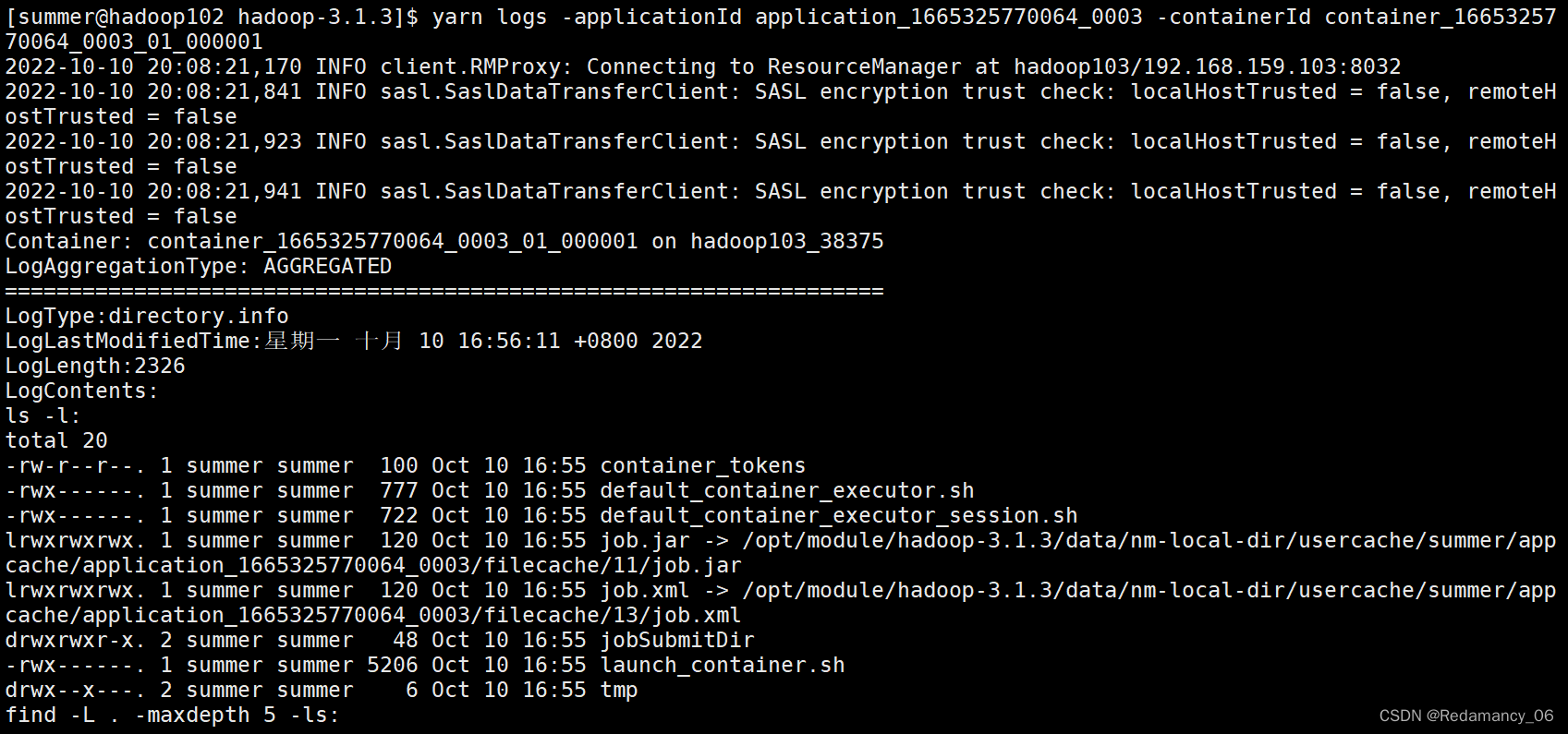 HadoopYarn常用命令、yarn application查看任务、yarn logs查看日志、yarn