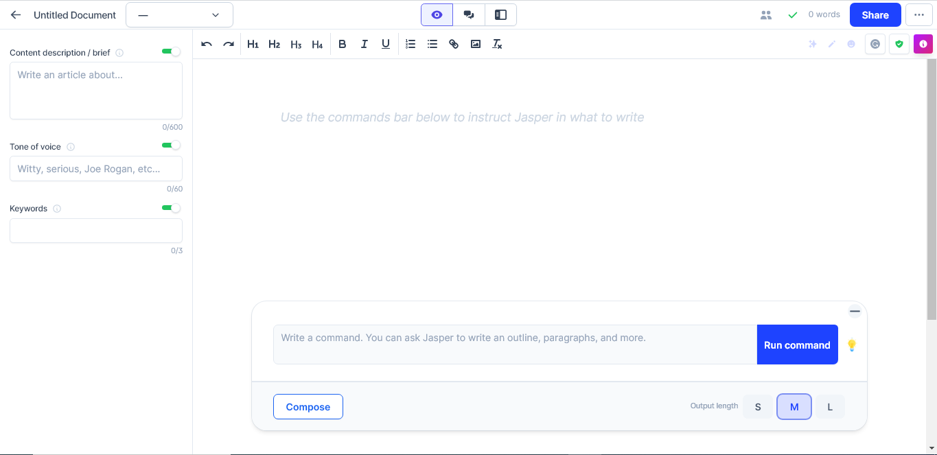 Blank document in Jasper AI