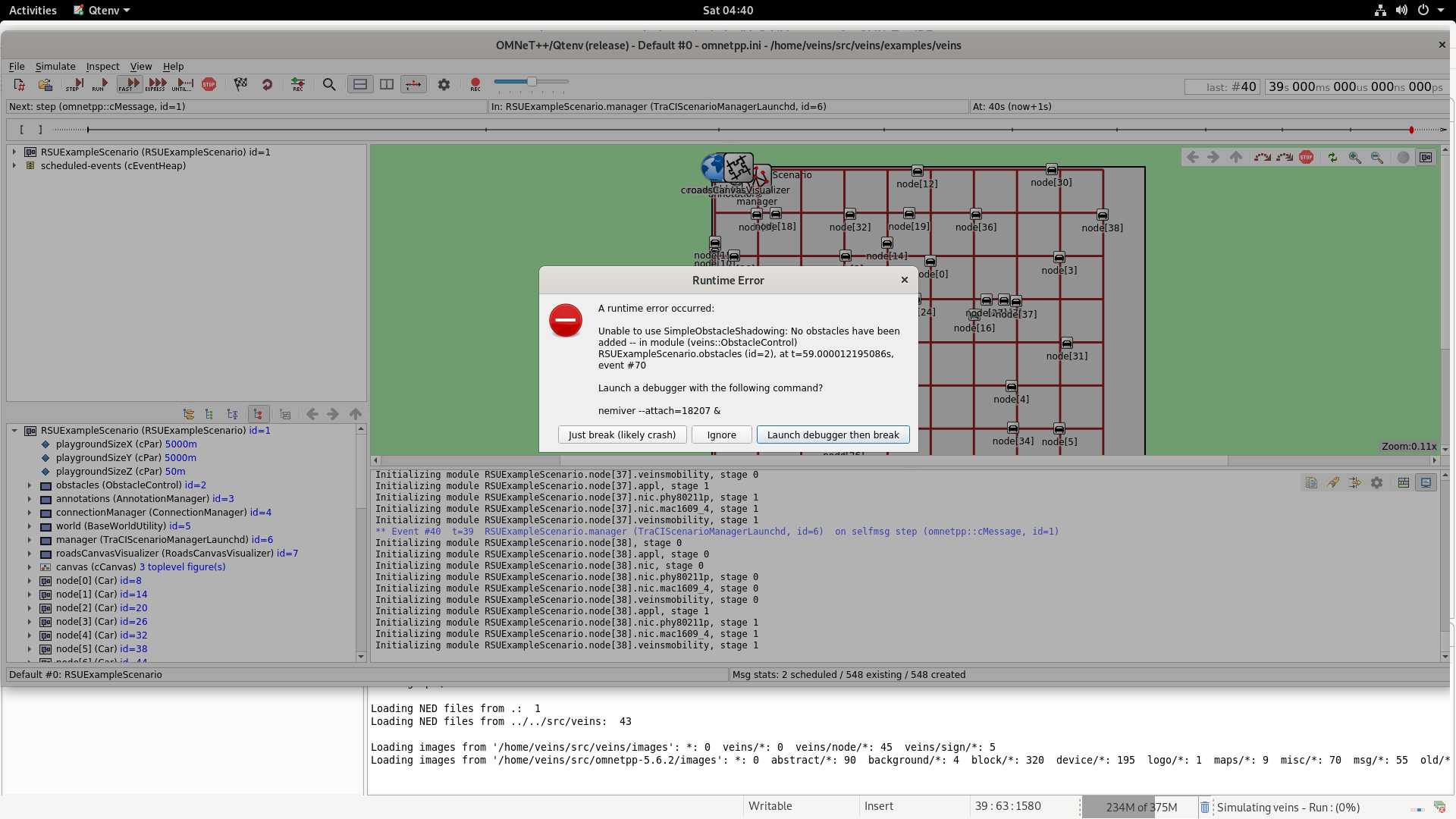 Unable to use SimpleObstacleShadowing: No obstacles have been added -- in module (veins::ObstacleControl)