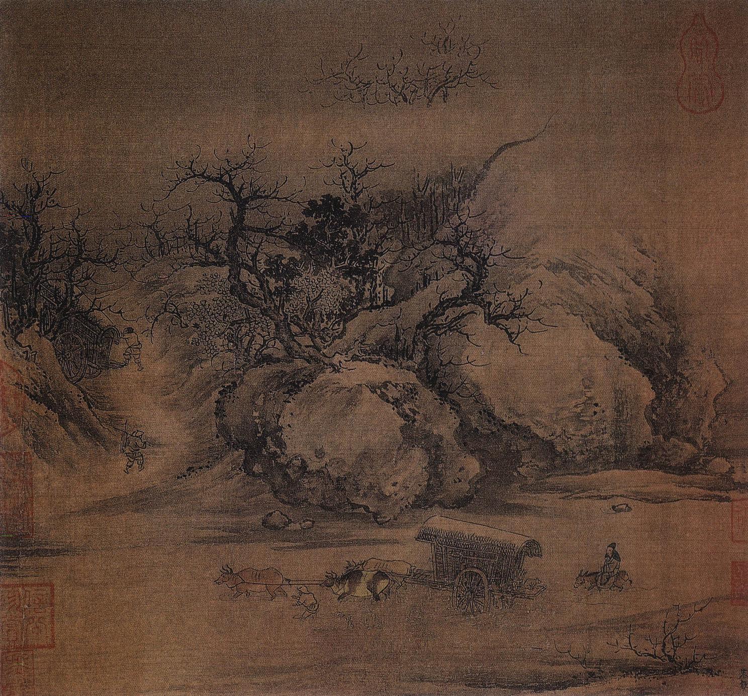 《溪山行旅图》,南宋,朱锐,绢本,淡设色,纵26.2厘米,横27.