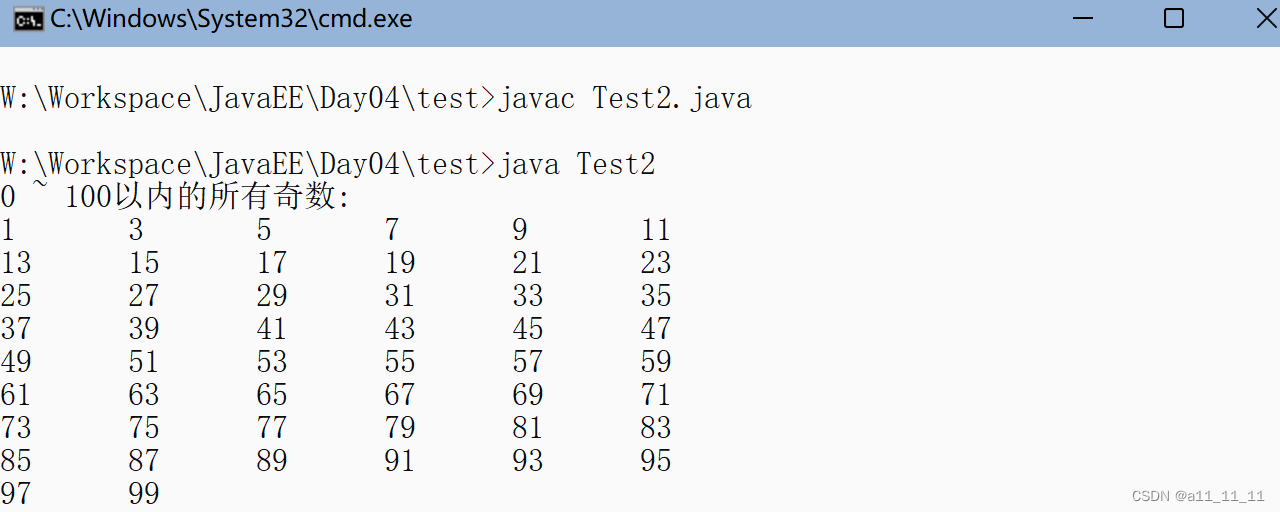 0~100所有的奇数