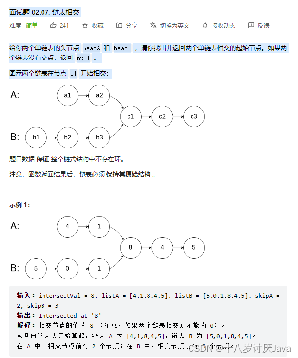 LeetCode链表问题——面试题02.07.链表相交（一题一文学会链表）