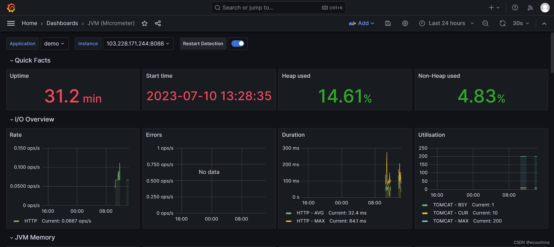 SpringBoot+Prometheus+Grafana 监控面板（项目配置方式【入侵】）