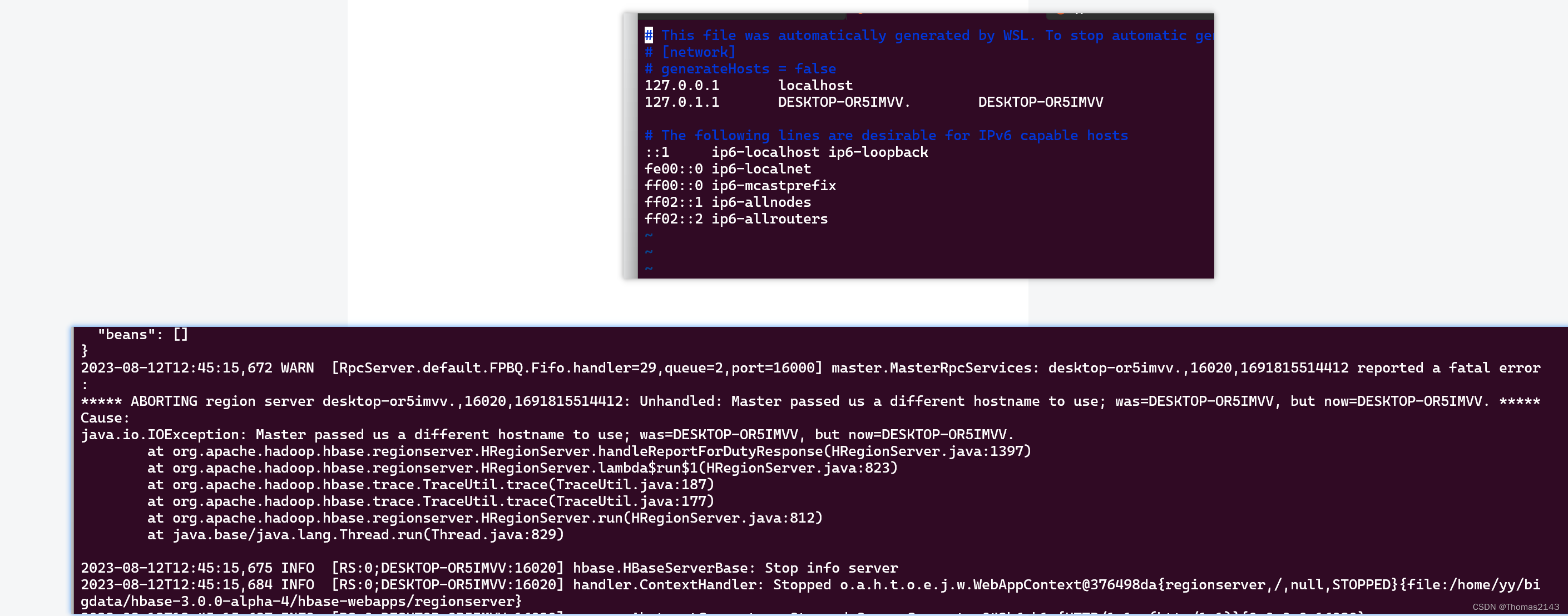 hbase 报错 Master passed us a different hostname to use； was=