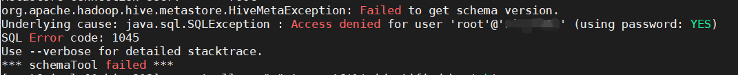 初始化hive时报错：org.apache.hadoop.hive.metastore.HiveMetaException: Failed ...