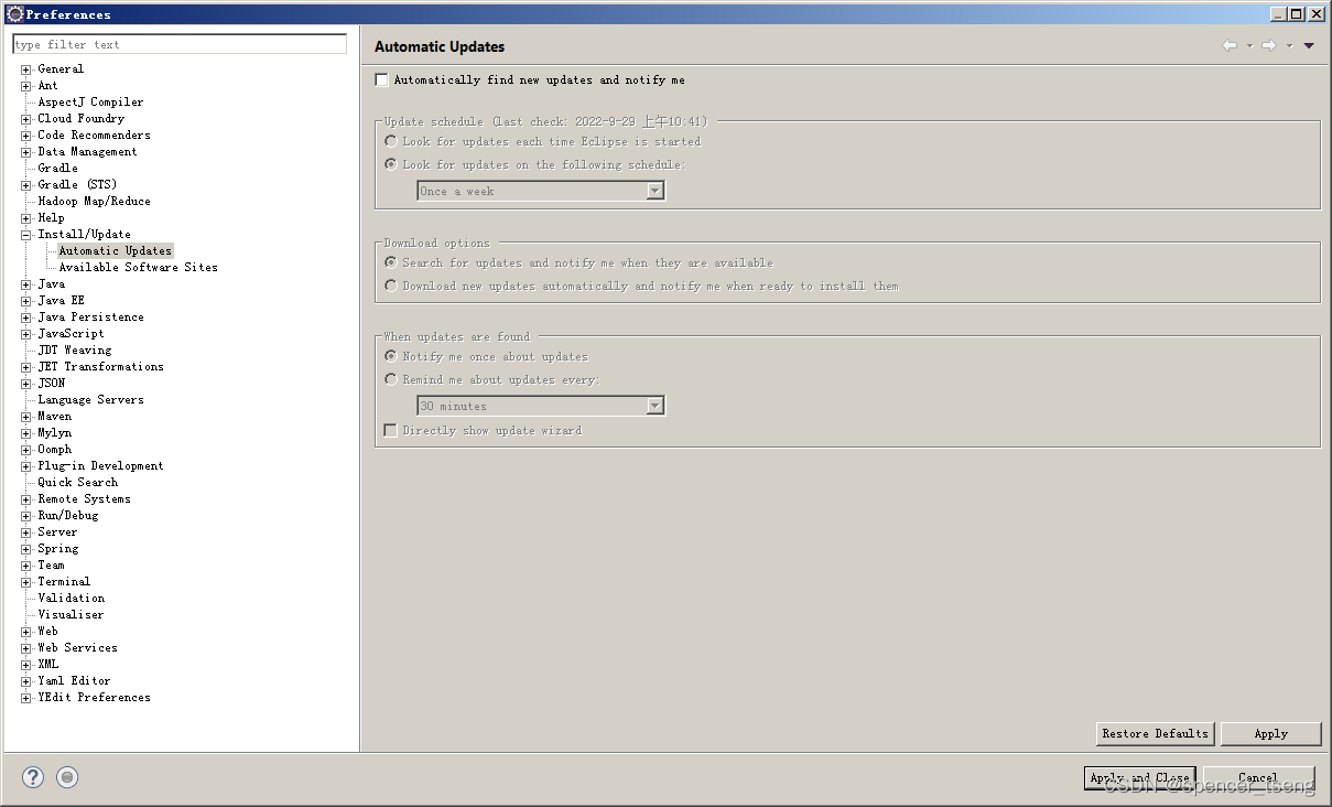 eclipse Turn off automatic updatesCSDN博客
