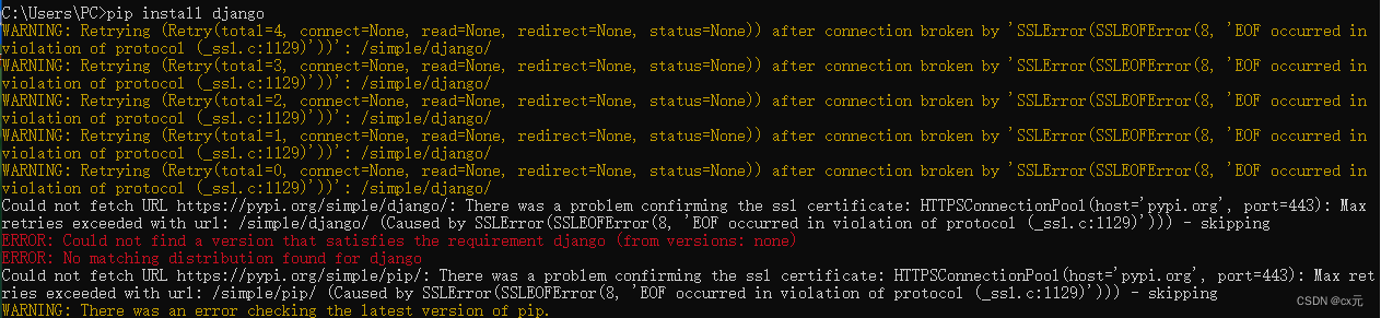 pip安装报错Could not fetch URL https://pypi org/simple/xx/: There was a