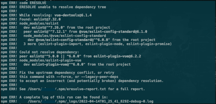 NPM Install Times War: ERESOLVE UNABLE TO RESOLVE Dependency Tree ...