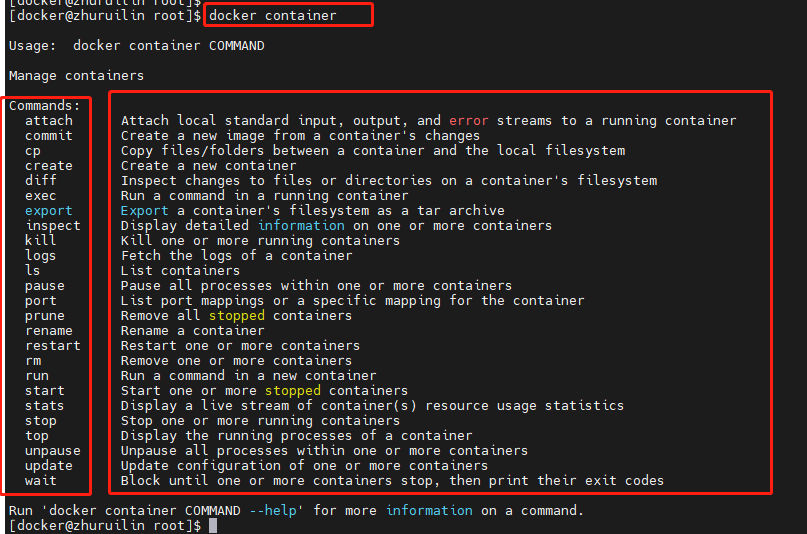 docker container 相关命令