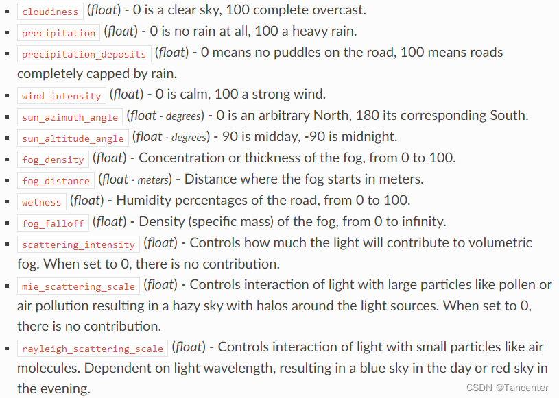 Configurable Weather Parameters