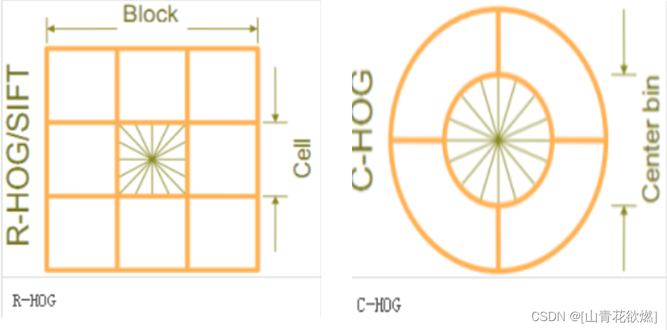矩形区间(R-HOG)和环形区间(C-HOG)