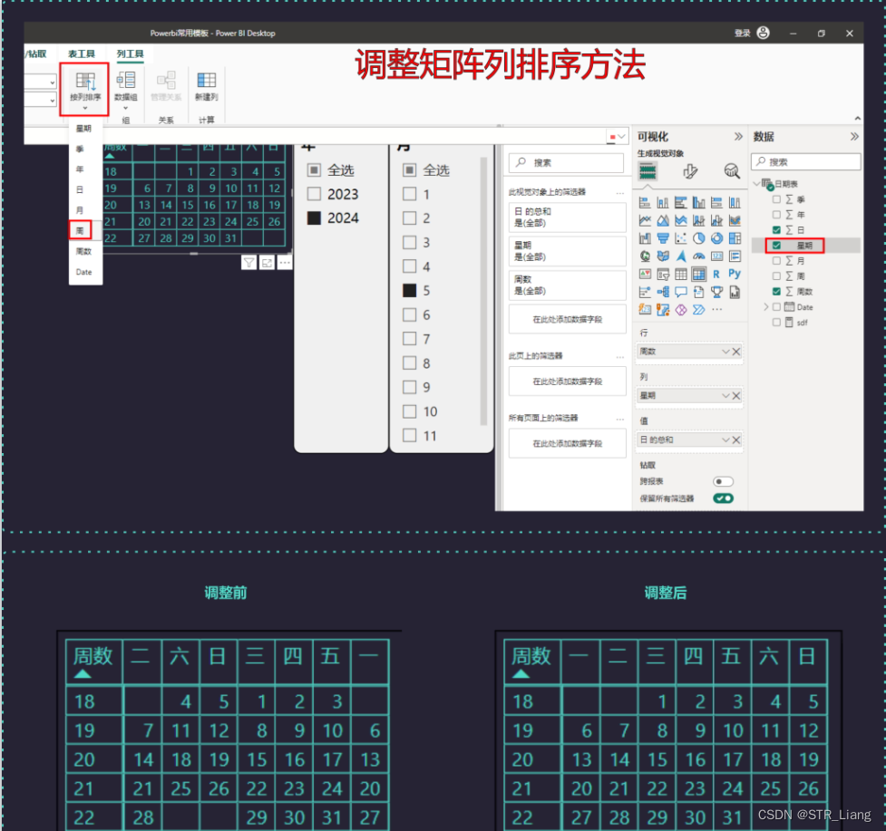 Powerbi-矩阵日期表矩阵列数据表头排序