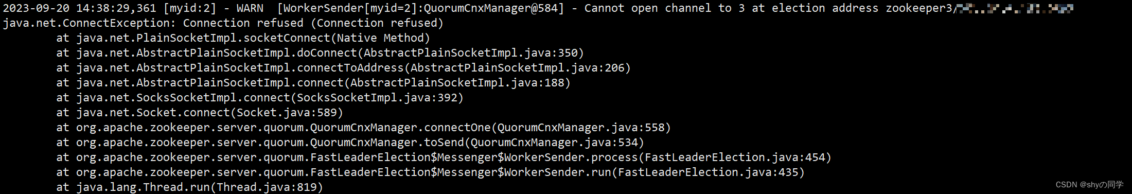 zookeeper异常 Cannot open channel to 3 at election address