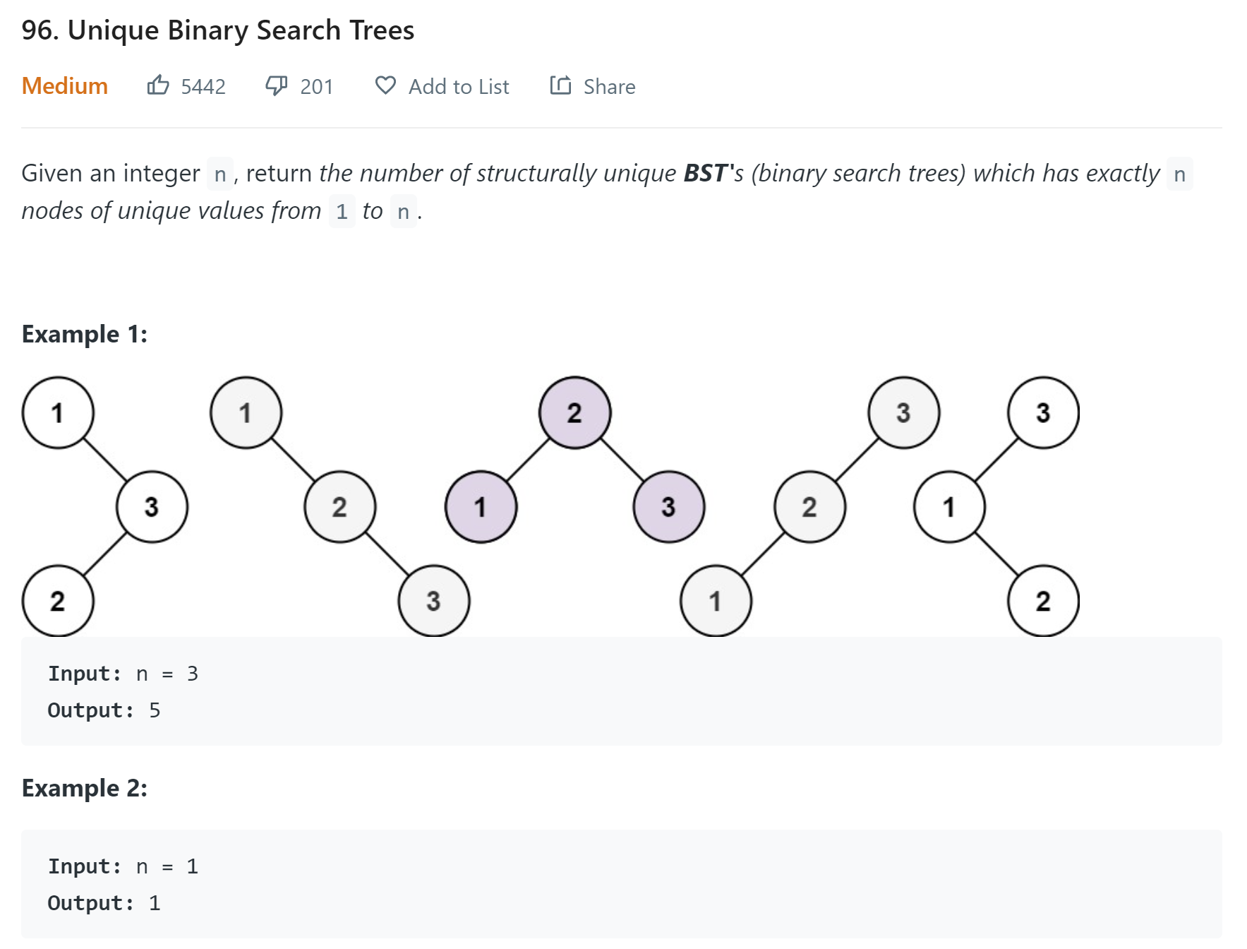 Leetcode 95. Unique Binary Search Trees II | 96. Unique Binary Search ...