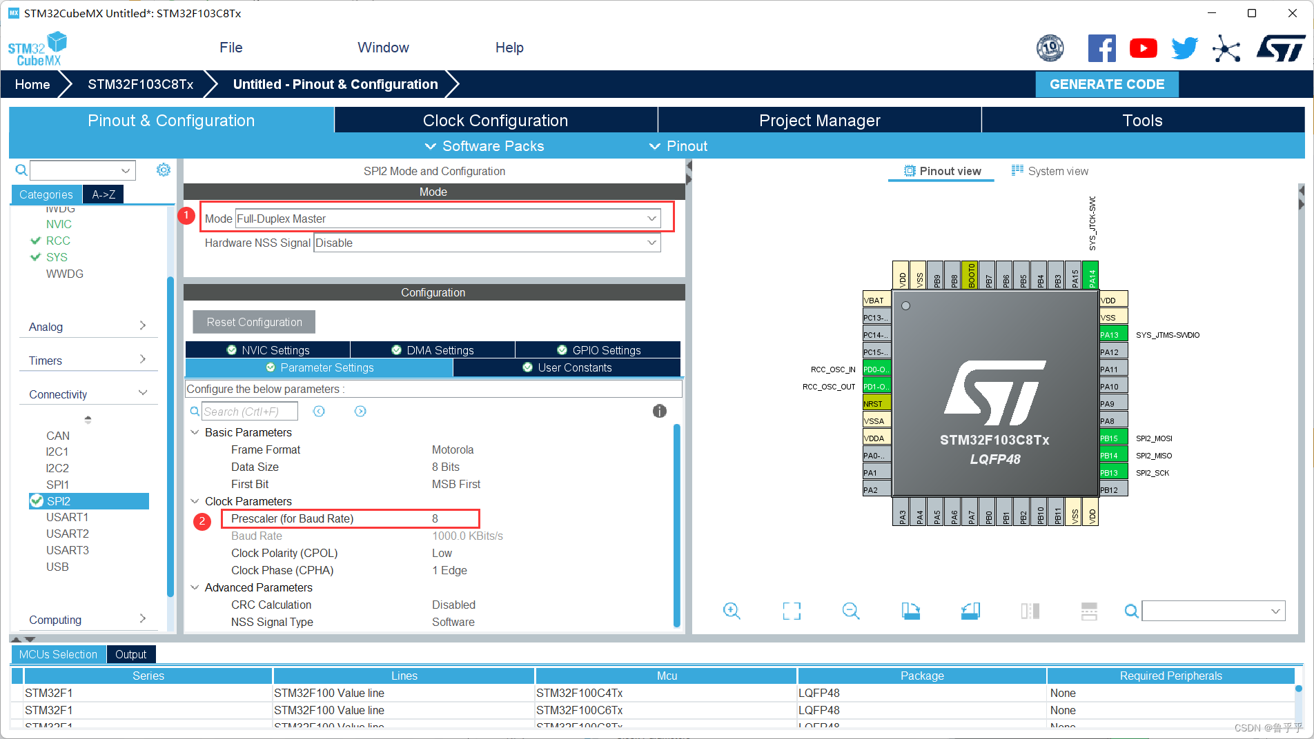 Set SPI parameters