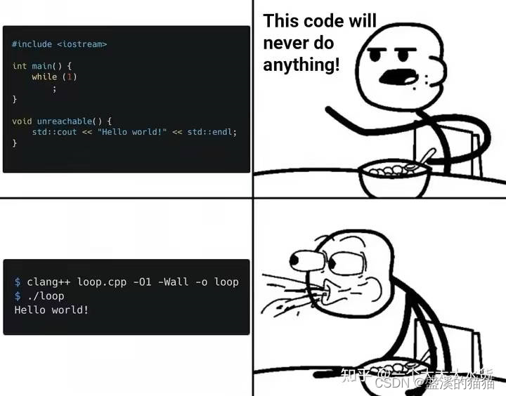 解释表情包This code will never do anything!