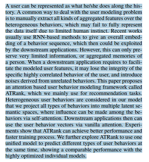 ATRank: An Attention-Based User Behavior Modeling Framework for Recommendation