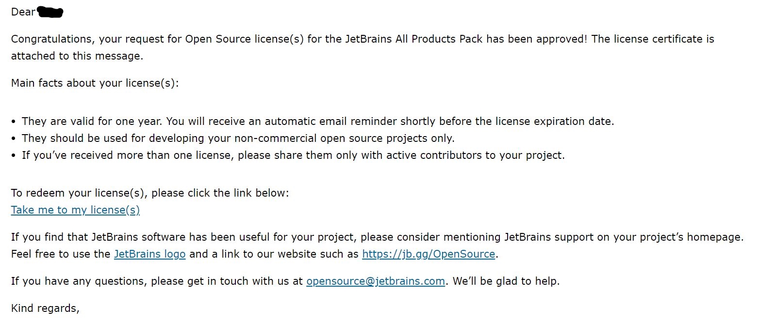 JetBrains All Products Pack LICENSE Open source Apply 之续期