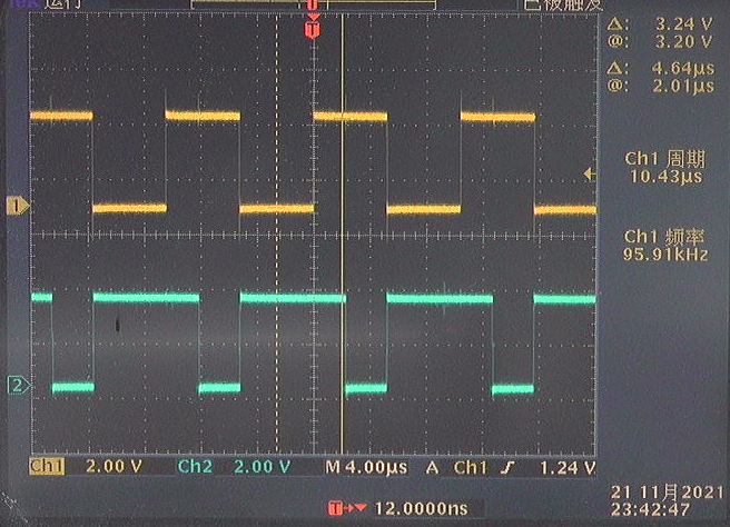 ▲ 图3.1 设置PWM品味100kHz对应的输出波形