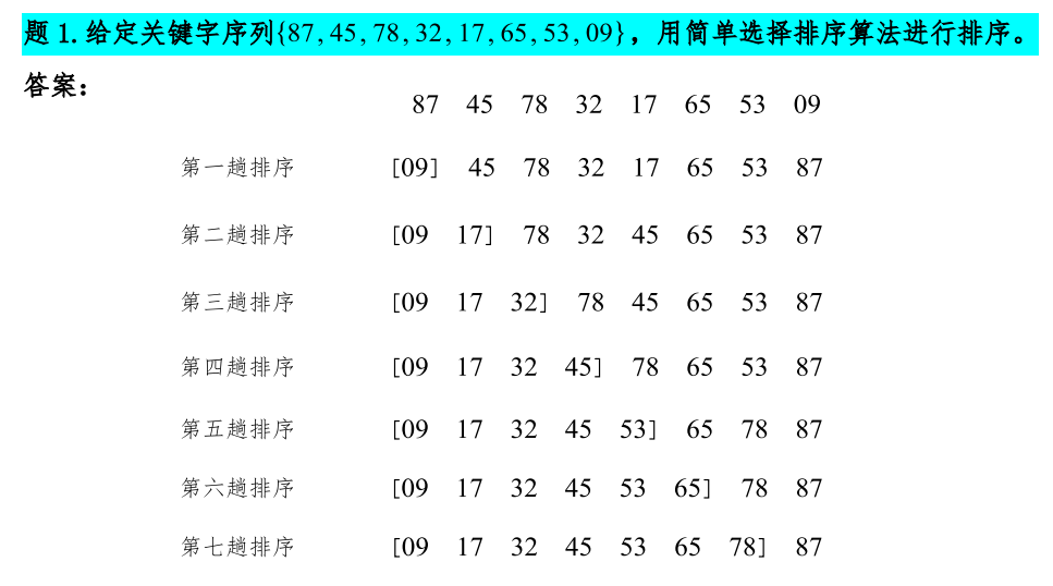 [外链图片转存失败,源站可能有防盗链机制,建议将图片保存下来直接上传(img-eenzDDlH-1641217649158)(myReviewPicture/简单选择排序执行过程.png)]