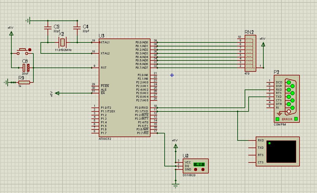8051单片机proteus仿真与开发实例--ds18b20温度传感器仿真_18b20仿真