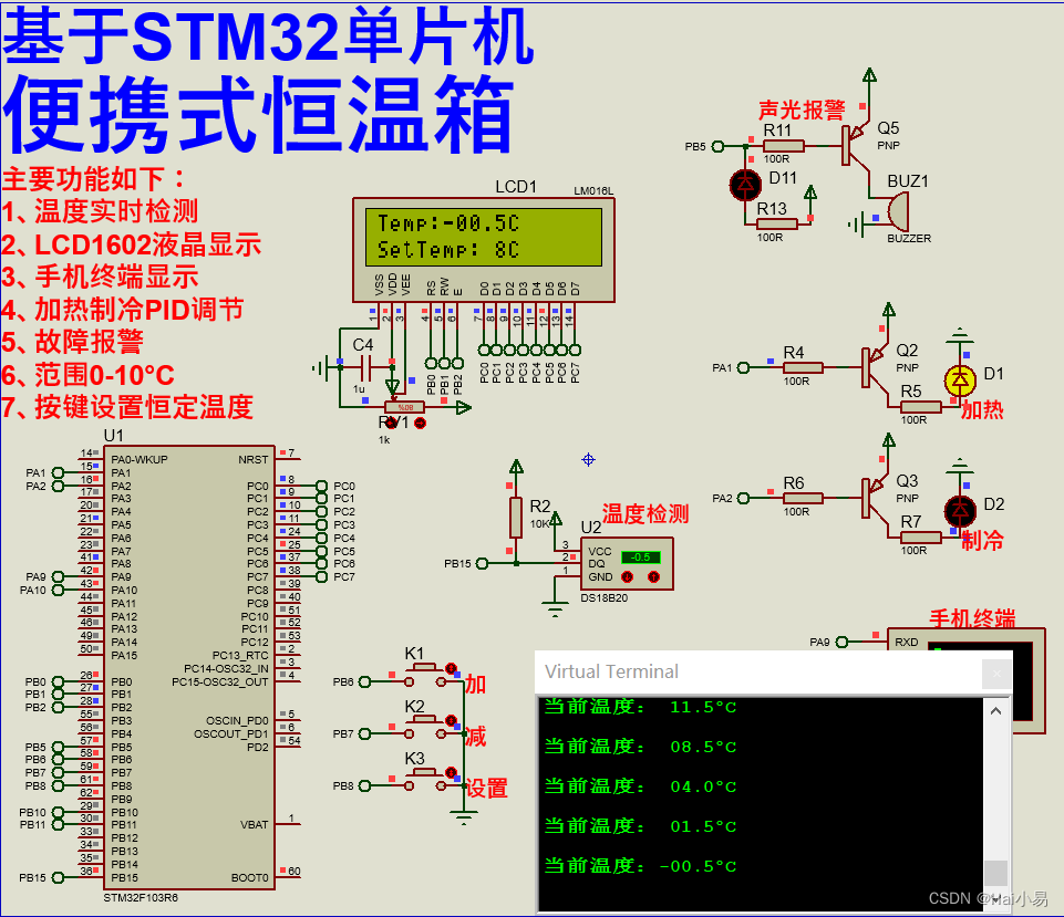 【Proteus仿真】【STM32单片机】便携式恒温箱设计