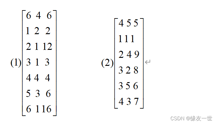 解：（1）为6×4矩阵，非零元素有6个。   （2）为4×5矩阵，非零元素有5个