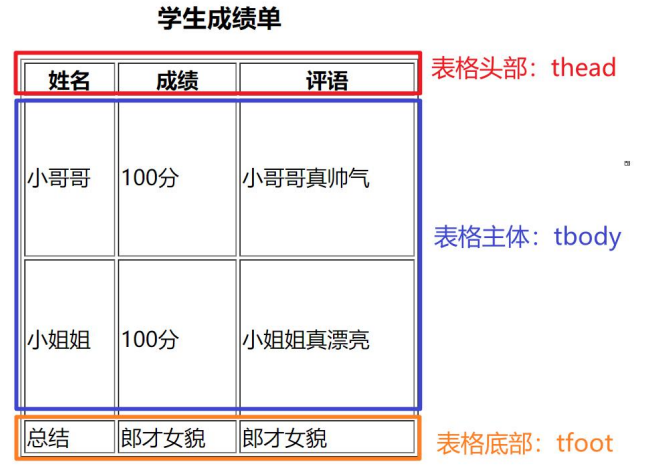 表格结构标签