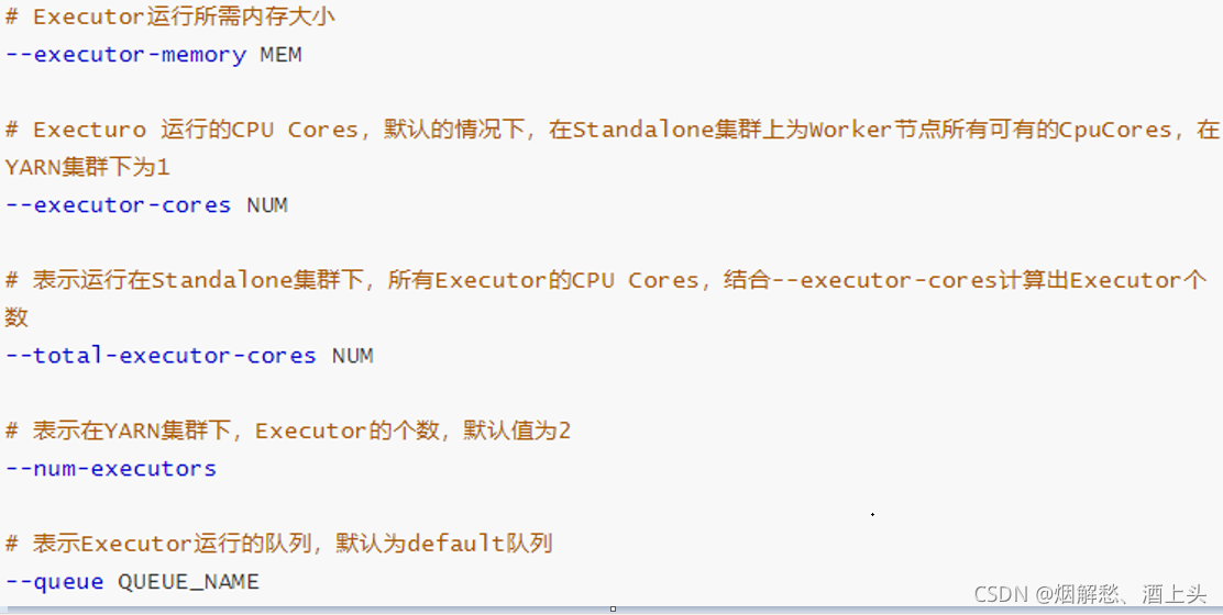 executor资源参数: