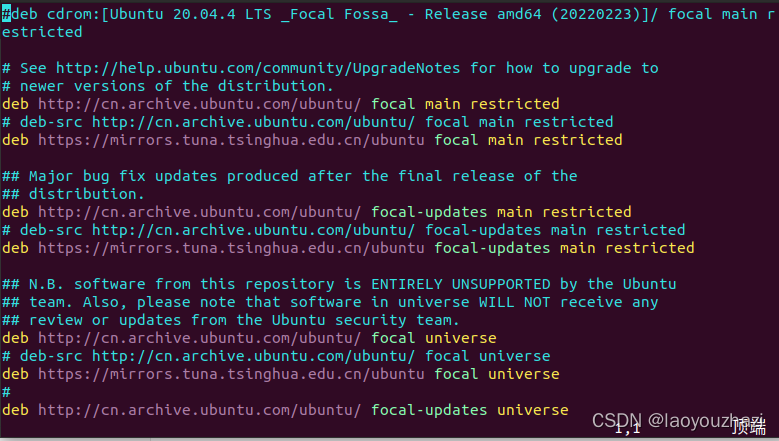deb https://mirrors.tuna.tsinghua.edu.cn/ubuntu main restricted