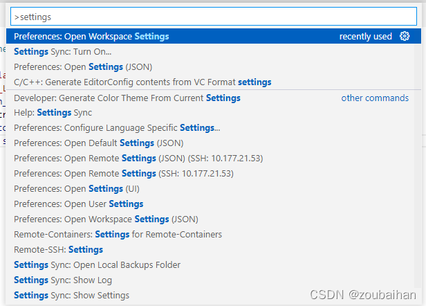 Preferences:Open Workspace Settings