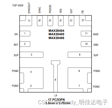 汽车级36V、4A同步降压转换器MAX20404AFOD/VY、MAX20404AFOC/VY、MAX20404AFOA/VY开关稳压器