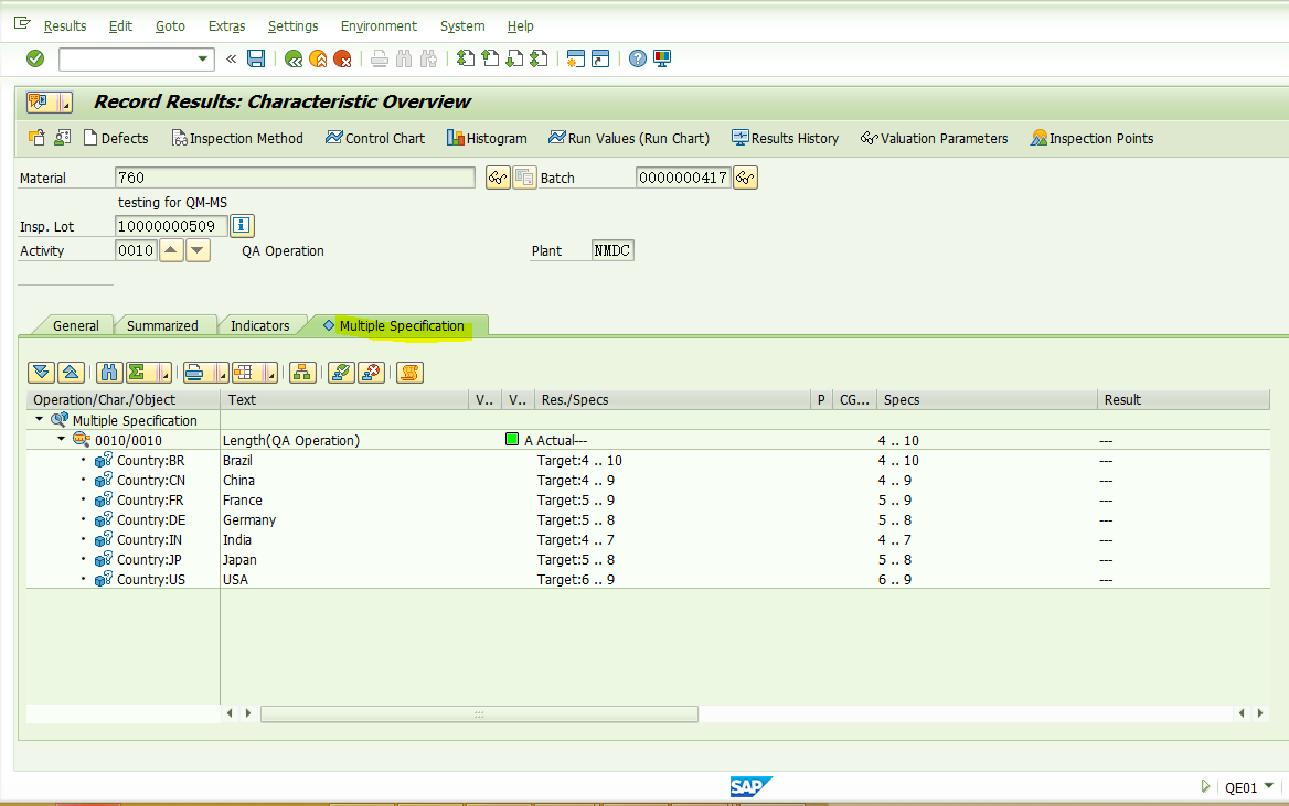 SAP QM 执行事务代码QE01为检验批录入结果直接进入Multiple Specification标签页？_qe01手工评估-CSDN博客