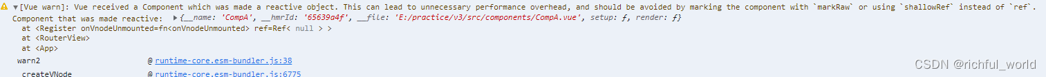 @[Vue warn]: Vue received a Component which was made a reactive object. This can lead to unnecessary performance overhead, and should be avoided by marking the component with  or using  instead of .
Component that was made reactive:[TOC](